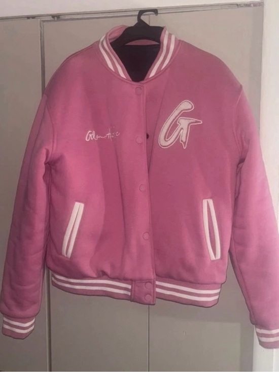 Glam-Aholic Lifestyle Jackets & Blazers - GT Pink Varsity Jacket with Contrast Trim